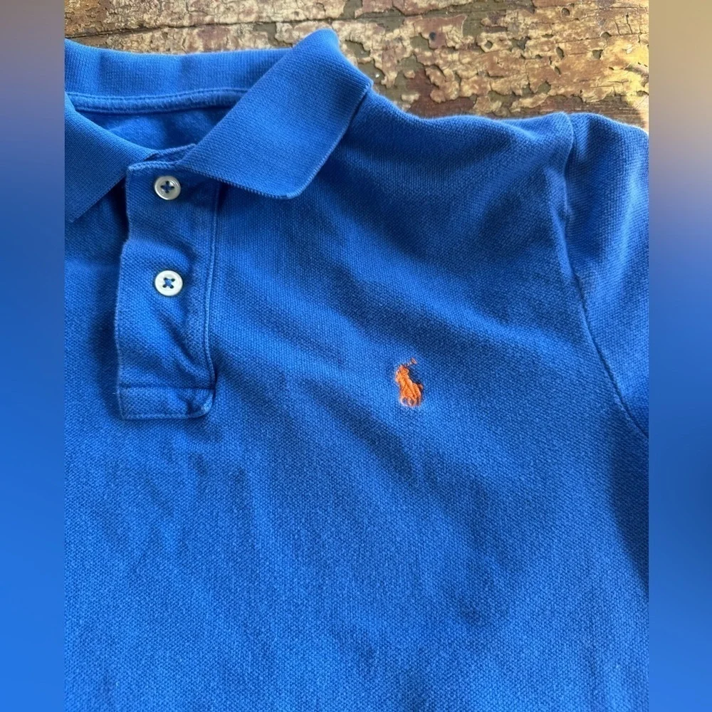 Ralph Lauren Kids Blue Polo Shirt Orange Embroidered Logo | Size 8-10